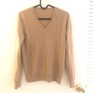 Quince Cashmere V-Neck Sweater Camel